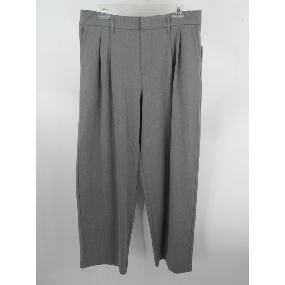 NWT Pleated Slacks Women 12 Gray Loose Fit Straight Leg Career Stretch A NEW DAY